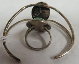 Beautiful Native American Sterling Silver And Turquoise Bracelet And Ring