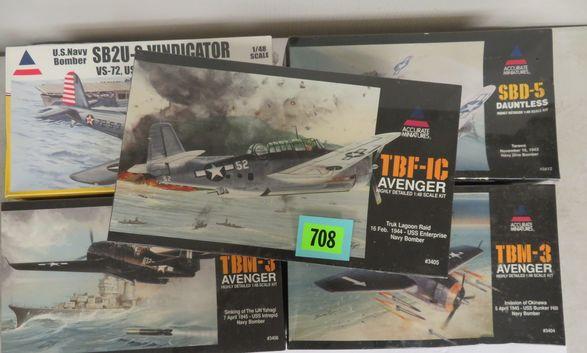 Lot of (5) Accurate Miniatures 1:48 Military Airplane Model Kits, Sealed