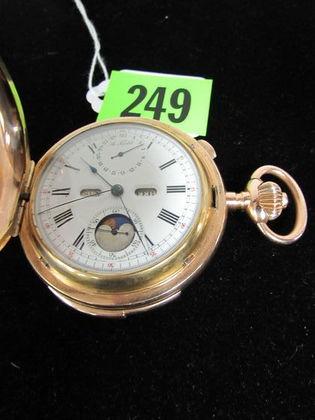 Outstanding A. Nicolet 14k Gold Minute Repeater Pocket Watch W/ Moon Dial