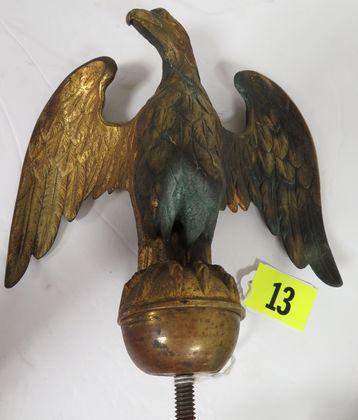 Antique Heavy Metal 7 1/2" Flagpole Eagle Finial / Topper