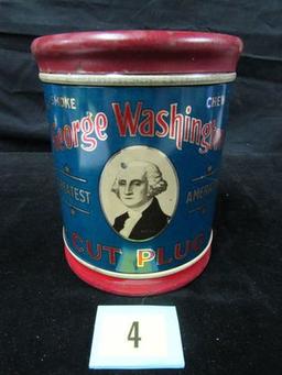Antique George Washington Cut Plug Tobacco Tin W/ Lid