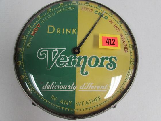 Vintage Vernor's Ginger Ale 12" Glass Bubble Pam Thermometer