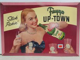 Antique Ca. 1950's Faygo Up-town Soda Cardboard Easel Back Sign