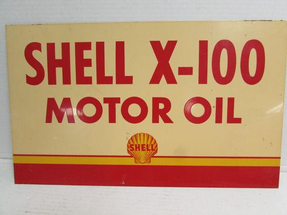 Vintage 1949 Dated Golden Shell Motor Oil Dbl. Sided Metal Sign 11.5 X 17.5"
