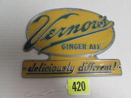 Rare Vintage Vernor's Ginger Ale Metal Sign 6 x 7.5"