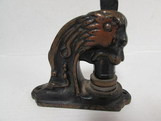 Antique Cast Iron Seal Stamp Lion's Head (Schnoreach-Greiling, Muskegon)