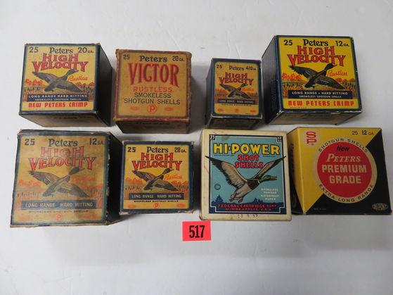 Lot of (8) Antique Collector Empty Shotgun Shell Ammo Boxes