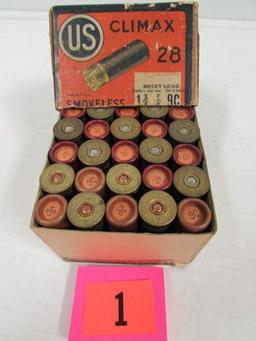 Antique Climax 28 Ga. Paper Shotgun Shell Full Box (2-piece)