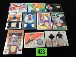 (10) Game Used Baseball Jersey/ Bat Relic Cards