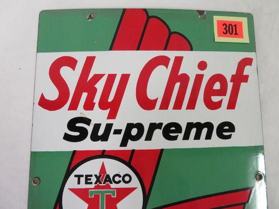 Dated 1963 Texaco Sky Chief Petrox Su-Preme Gas Station Porcelain Pump Plate