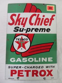 Dated 1963 Texaco Sky Chief Petrox Su-Preme Gas Station Porcelain Pump Plate