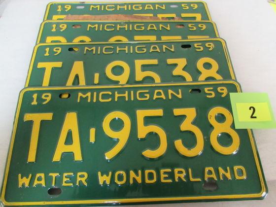 (2) Marched Pairs/ Sets 1959 Michigan Passenger License Plates