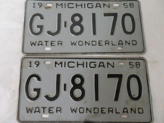 Original 1958 & 1959 Michigan Matched Pair License Plates