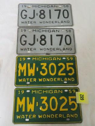 Original 1958 & 1959 Michigan Matched Pair License Plates