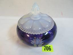 Beautiful Fenton Royal Purple Hand Painted Powder Box