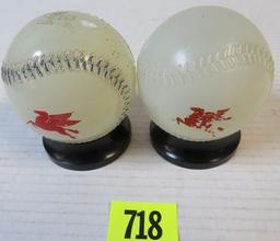 Lot of (2) Mobil Pegasus Baseball Glass Banks