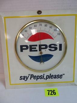 Vintage "Say Pepsi, Please" Metal Advertising Thermometer