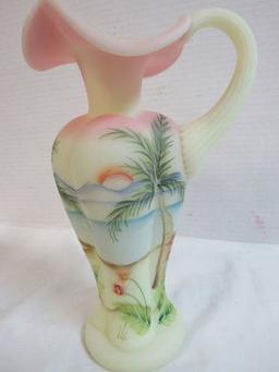 Fenton Landmark Collection Burmese Hand Painted 9" Ewer, Artist Signed