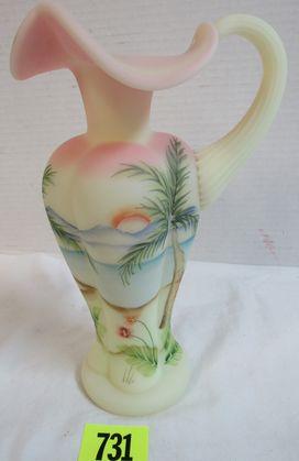 Fenton Landmark Collection Burmese Hand Painted 9" Ewer, Artist Signed