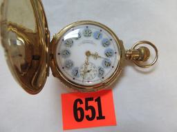 Antique 1896 American Waltham 14K Gold PS Bartlett 17 Jewel Pocket Watch