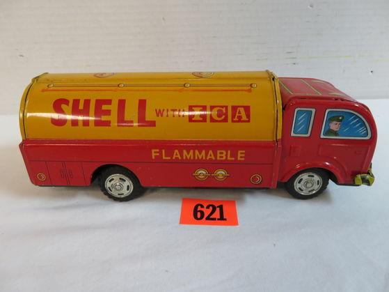 Vintage 1960s Shell with ICA Tin Friction Tanker Truck (Japan)