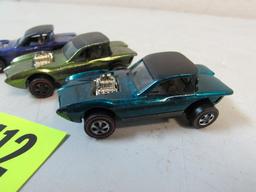 (3) Vintage 1967 Redline Hot Wheels Python Aqua, Olive, Purple