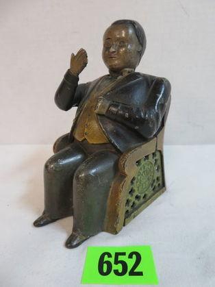 Original Antique J&E Stevens Tammany Cast Iron Mechanical Bank