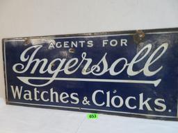 Vintage Ingersol Watches & Clocks Dbl Sided Porcelain Sign