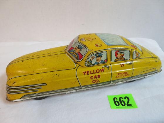 1940s Marx Tin Litho Key Wind Yellow Taxi Cab
