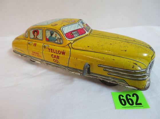 1940s Marx Tin Litho Key Wind Yellow Taxi Cab