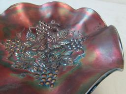 Antique Carnival Glass 8" Bowl Grape Leaves Northwood