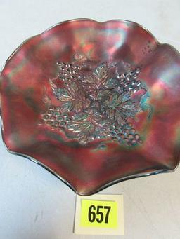 Antique Carnival Glass 8" Bowl Grape Leaves Northwood