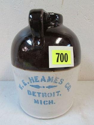 Antique W.E. Heames Detroit, Mi Advertising Stone Ware Crock