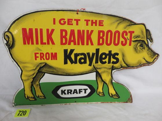 Antique Kraft Kraylets "Milk Bank Boost" Embossed Metal Sign (Stout)