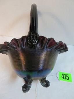 Fenton Purple Stretch Carnival Glass Ribbed Basket