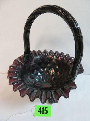 Fenton Purple Stretch Carnival Glass Ribbed Basket