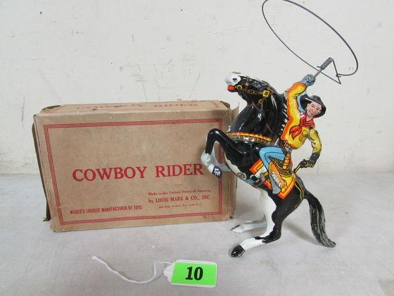 Antique Marx Cowboy Rider Tin Wind-up Toy In Orig Box
