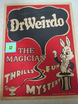 Original Antique Dr. Weirdo Magician Cardboard Sign 14 X 19"