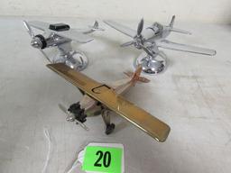 Excellent Lot (3) Vintage Chrome Airplane Table Lighters