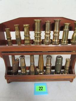 Excellent Collection Of Antique Brass Hose Nozzles In Display.