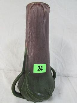 Beautiful Door Pottery 12" Vase In Maroon & Green With Sculpted Bats