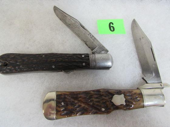 (2) Antique Large Lock-back Knives Cattaraugus #12839, George Wostenholm Ixl