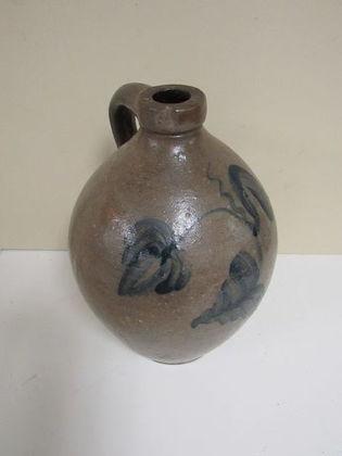 Antique Ovid Stoneware Jug with Salt Glaze Flowers