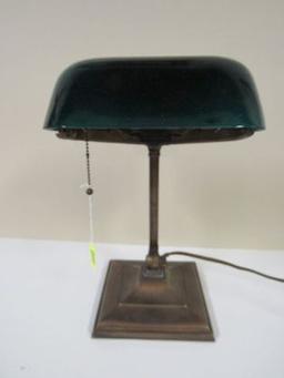 Antiique Signed Emeralite Brass Bankers Desk Lamp