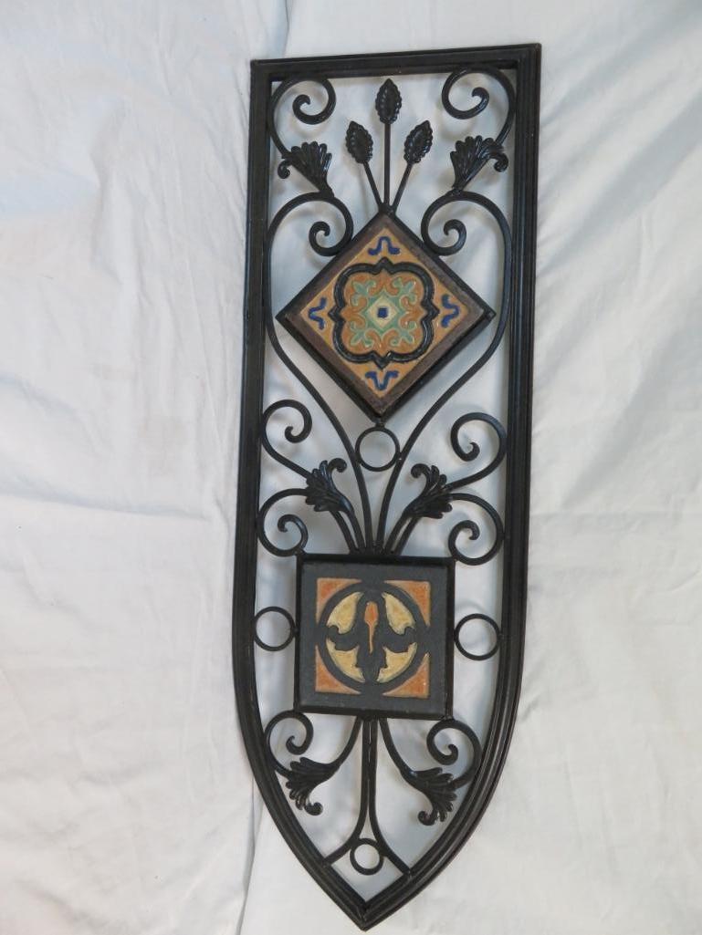 Original Flint Faience Tiles in an Ornamental Iron Frame Work