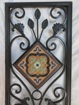 Original Flint Faience Tiles in an Ornamental Iron Frame Work