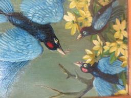 Vintage Birds of Paradise Oil on Board Painting