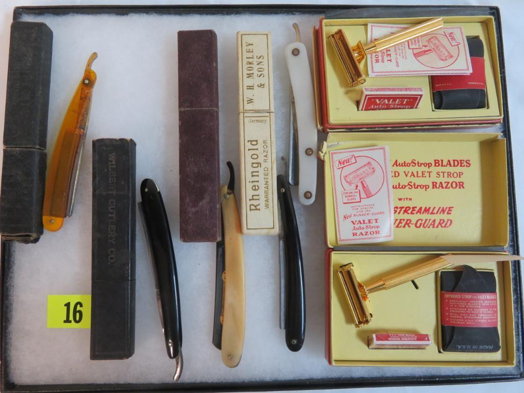 Grouping of Antique Razors Inc. Straight Razors & Valet Auto Strop Razors