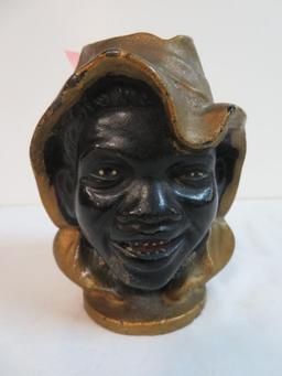 Antique Black Americana "2 Face" Cast Iron Still Bank 4" Tall