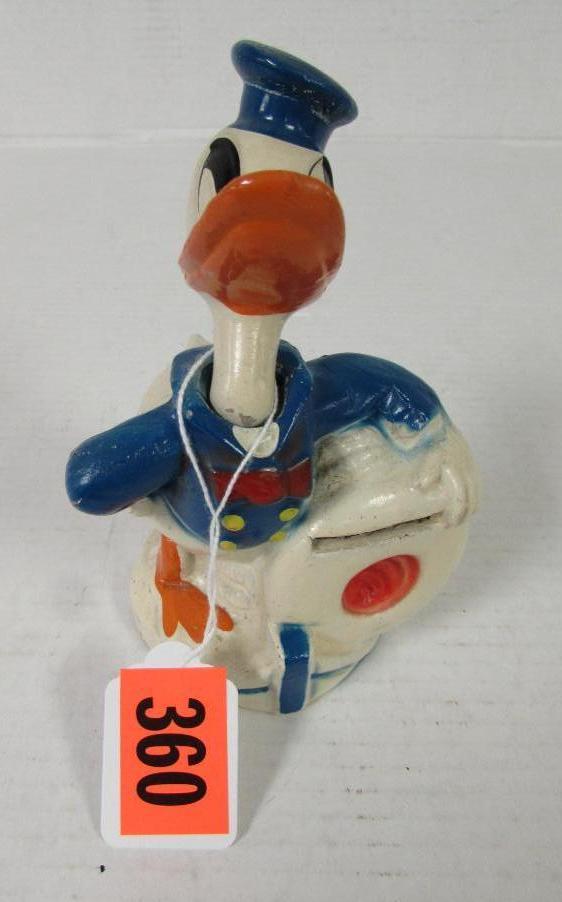 Antique 1930's Donald Duck 6" Composition Nodder Coin Bank